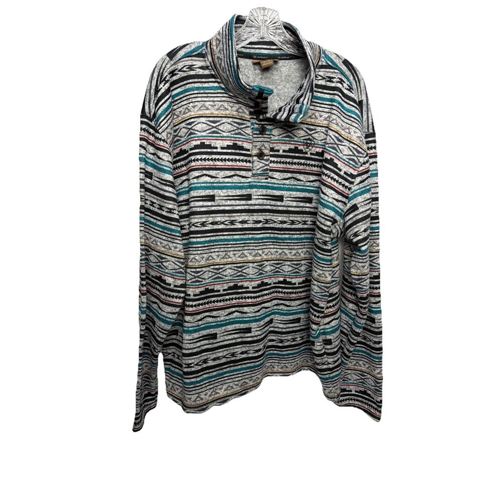Ariat Fleece Lined Mens Size XL 1/4 Button Aztec Long Sleeve Pullover